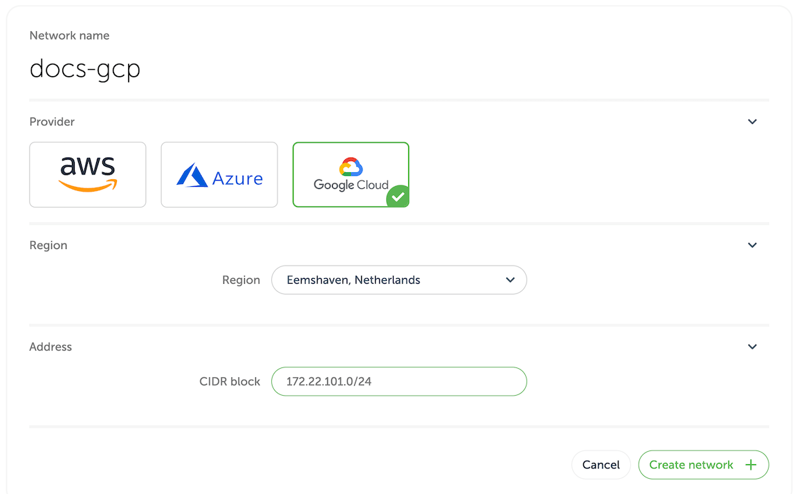 Create GCP network