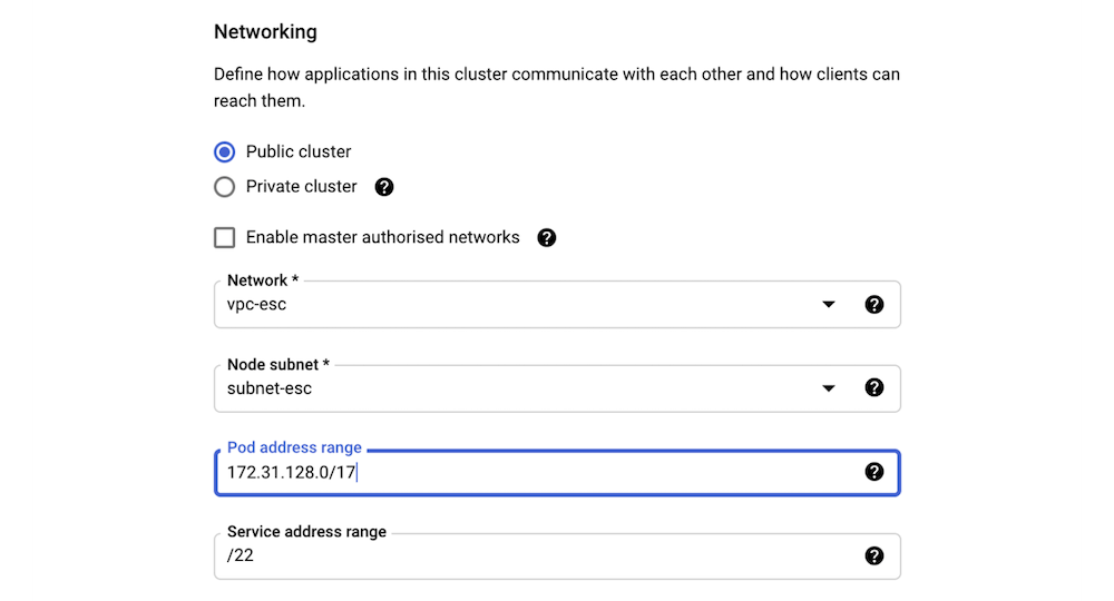 GKE network settings